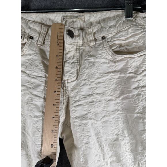 Free People Pants Women 30 White Mid Rise Embossed Skinny Floral Boho Hippie - Picture 4 of 9